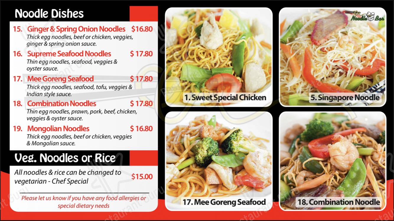 Menu at Benton Square Noodle Bar, Mornington