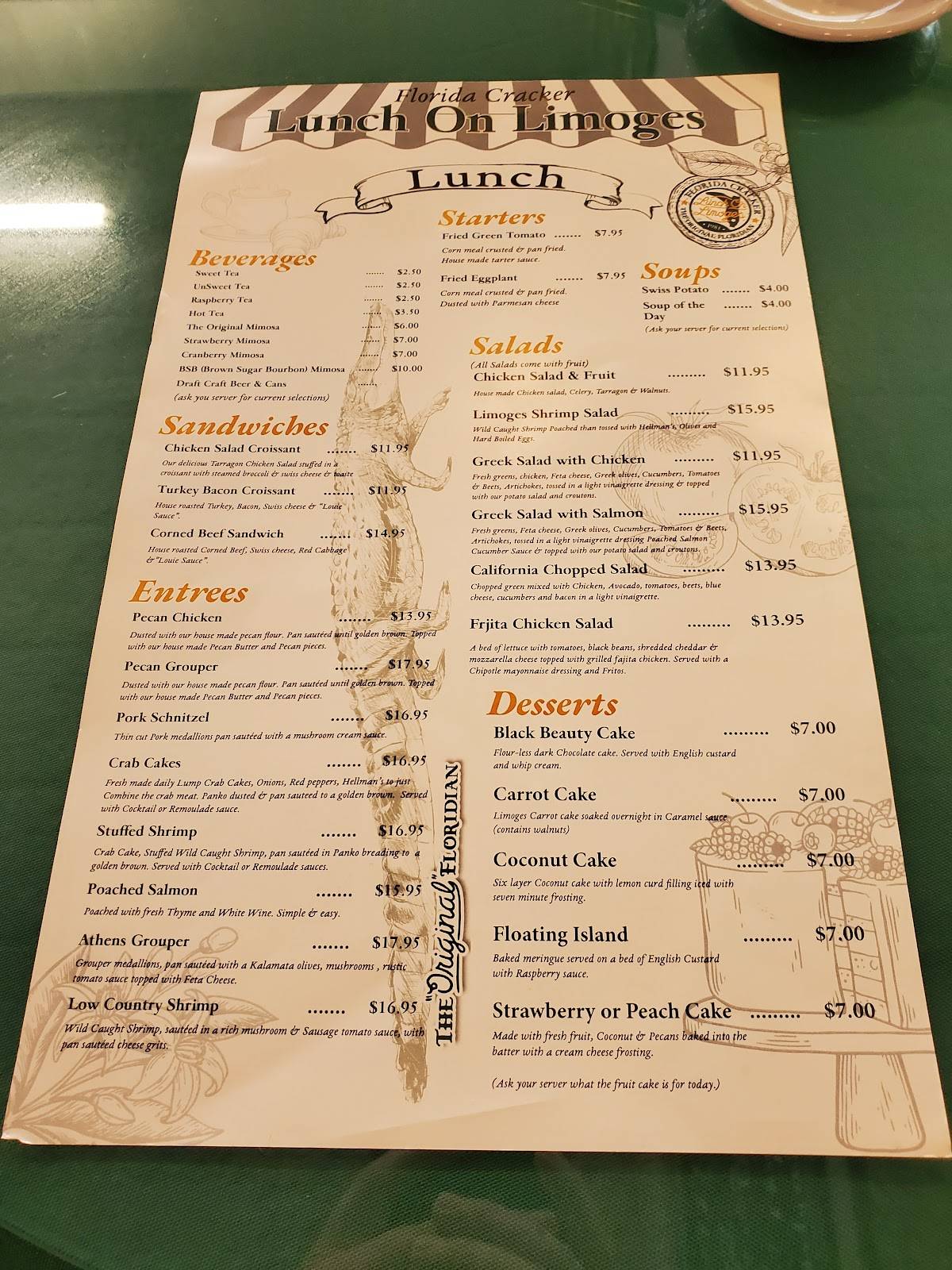 Carta del restaurante Florida Cracker Lunch On Limoges, Dade City, 7th St