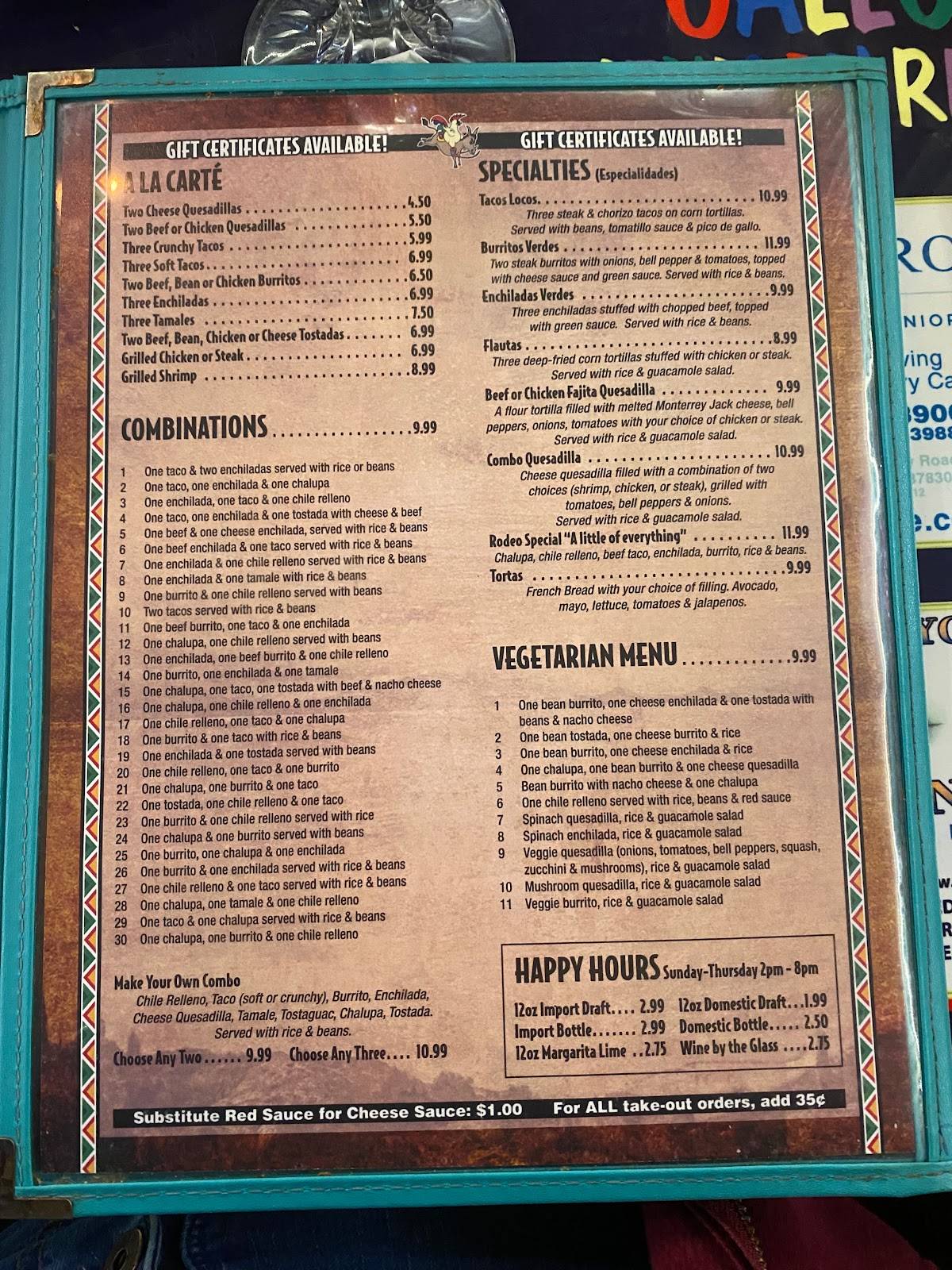 Menu At Gallo Loco Mexican Restaurant Oak Ridge