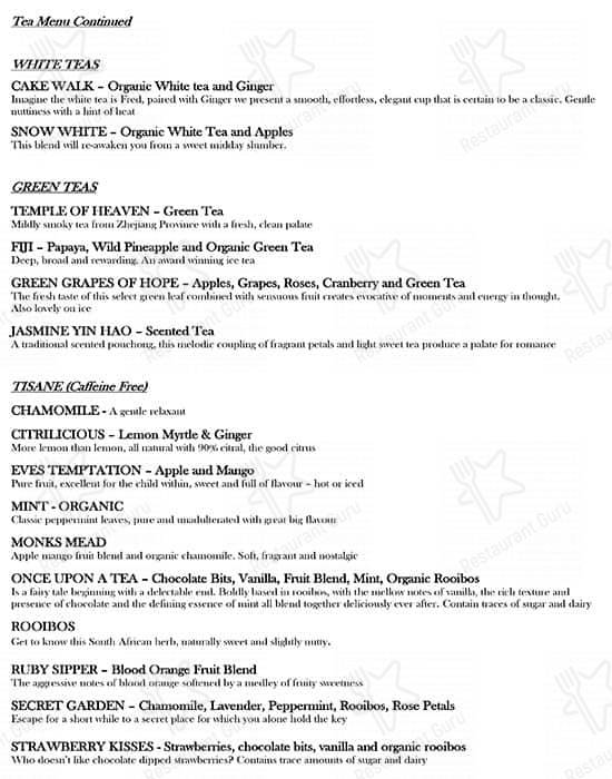 Menu at House of Herbs & Roses cafe, Dural