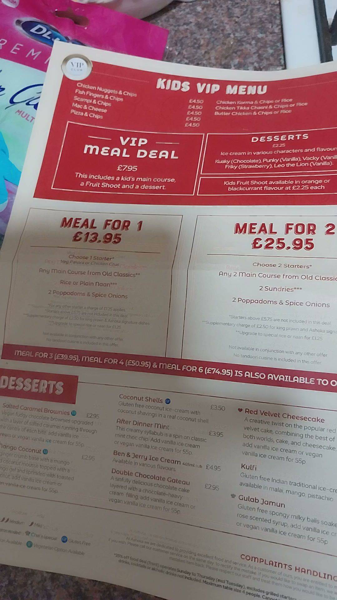 Menu at Ashoka South Side fast food, Glasgow