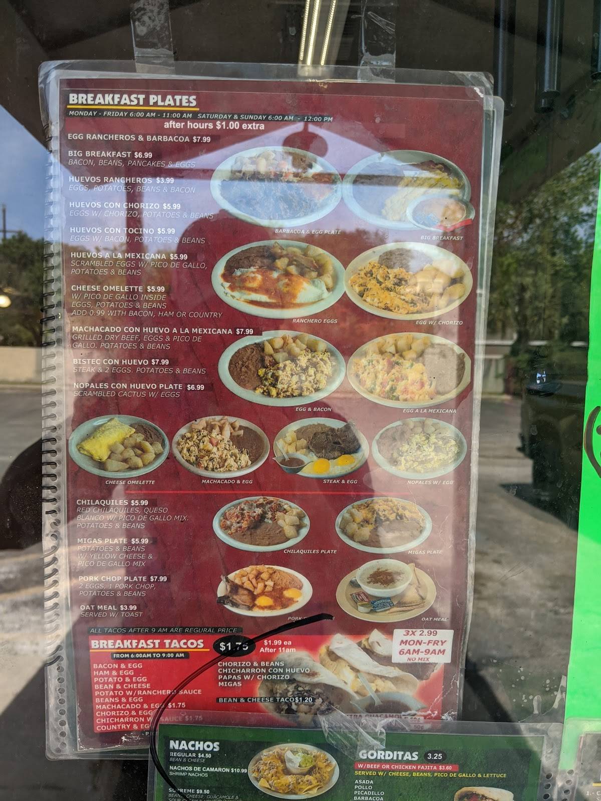 Menu at Taqueria Tequila Jalisco restaurant, San Antonio, Military Dr W