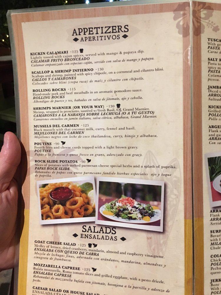 Menu at Salt Rock steakhouse, Playa del Carmen