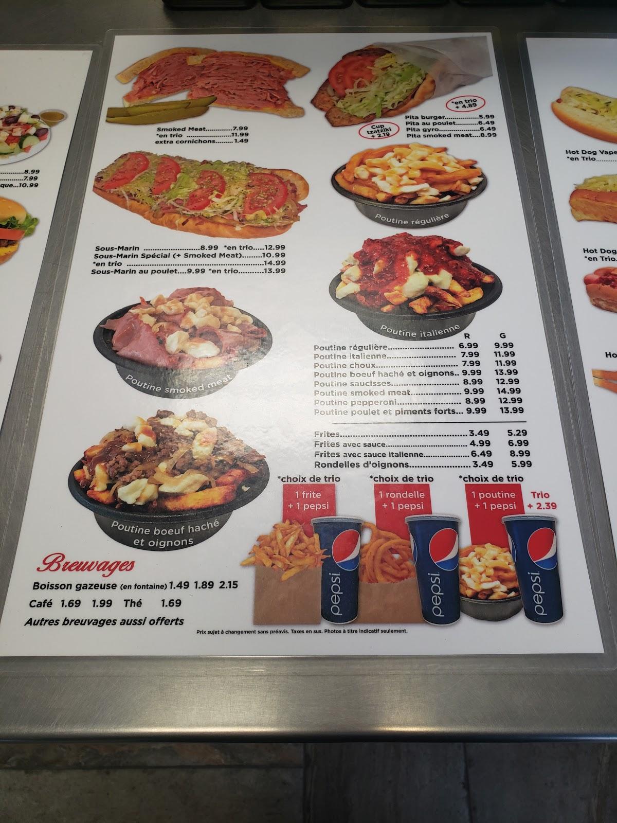 Menu au Quebeco fast food, Drummondville