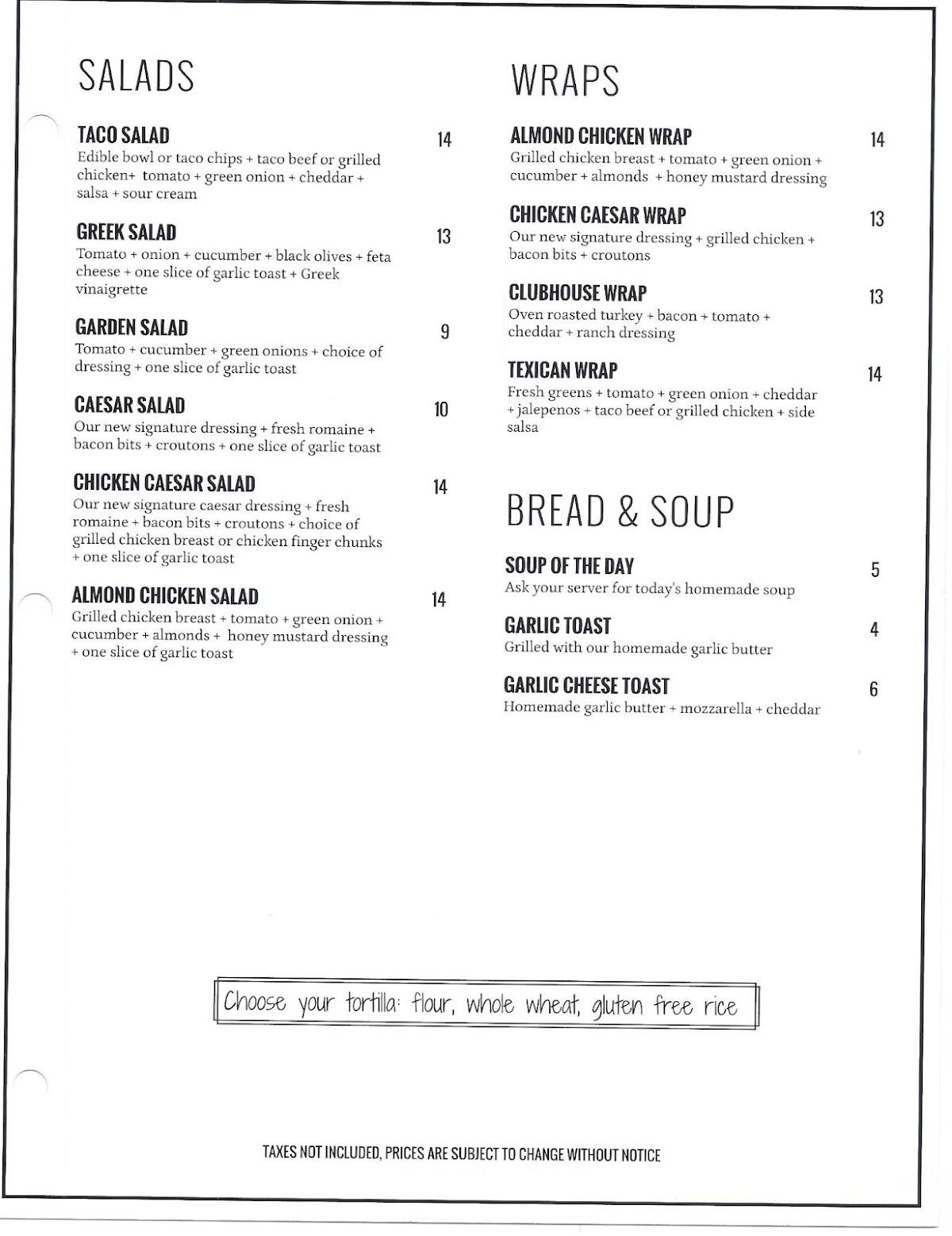 Menu at Dawson Trail Motor Inn pub & bar, Lorette