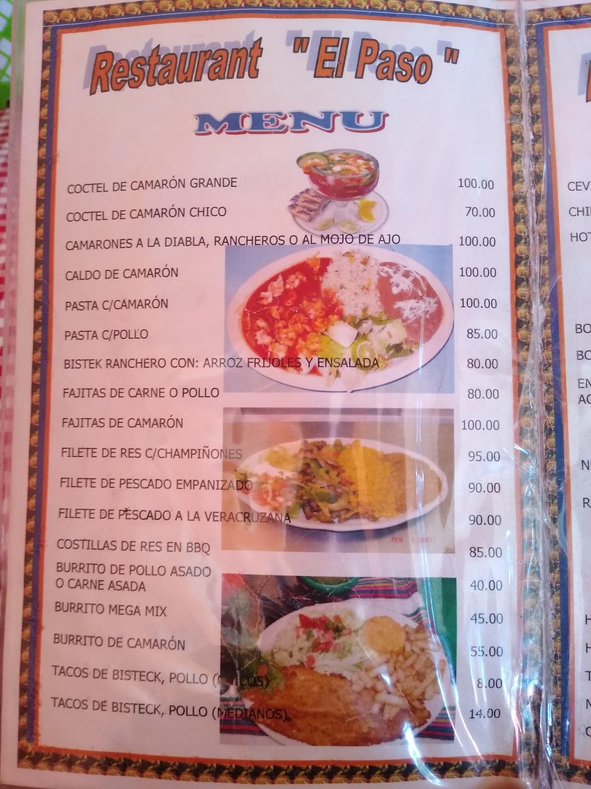 Menu at Restaurant "El Paso", San Ciro de Acosta