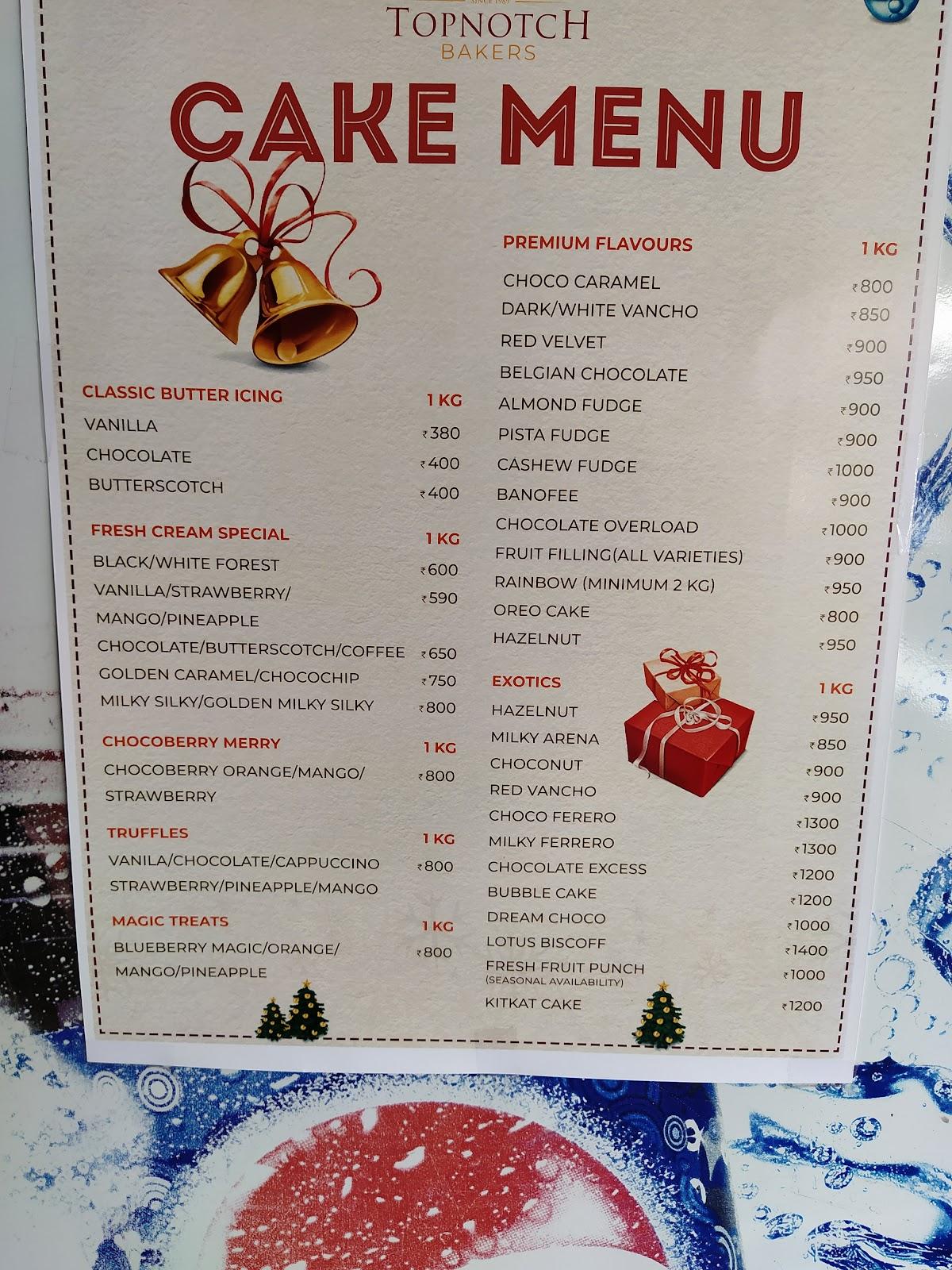 Menu at TOP NOTCH BAKERS, Vadakkencherry