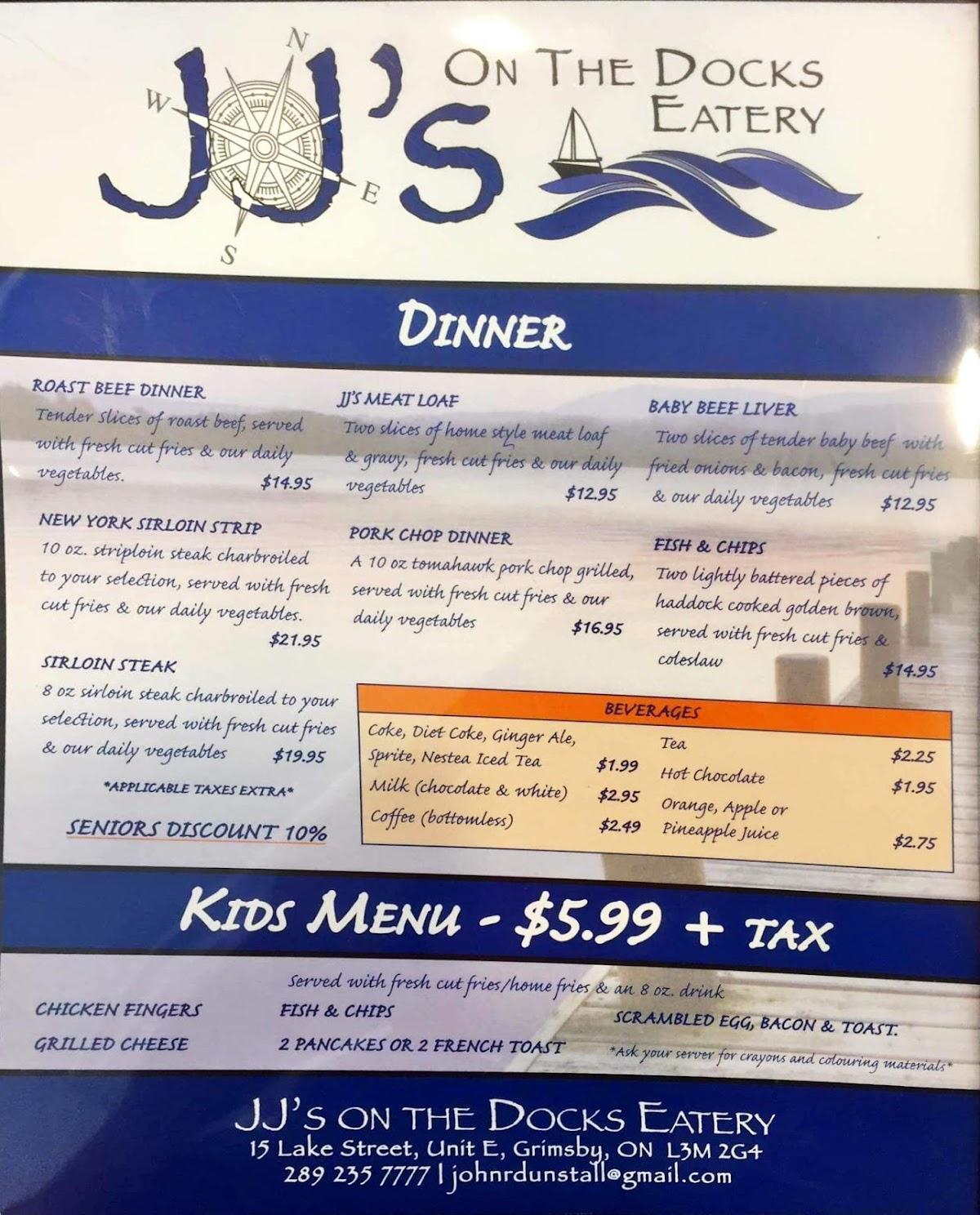 Menu au JJ's on the Docks Eatery Grimsby restaurant, Grimsby