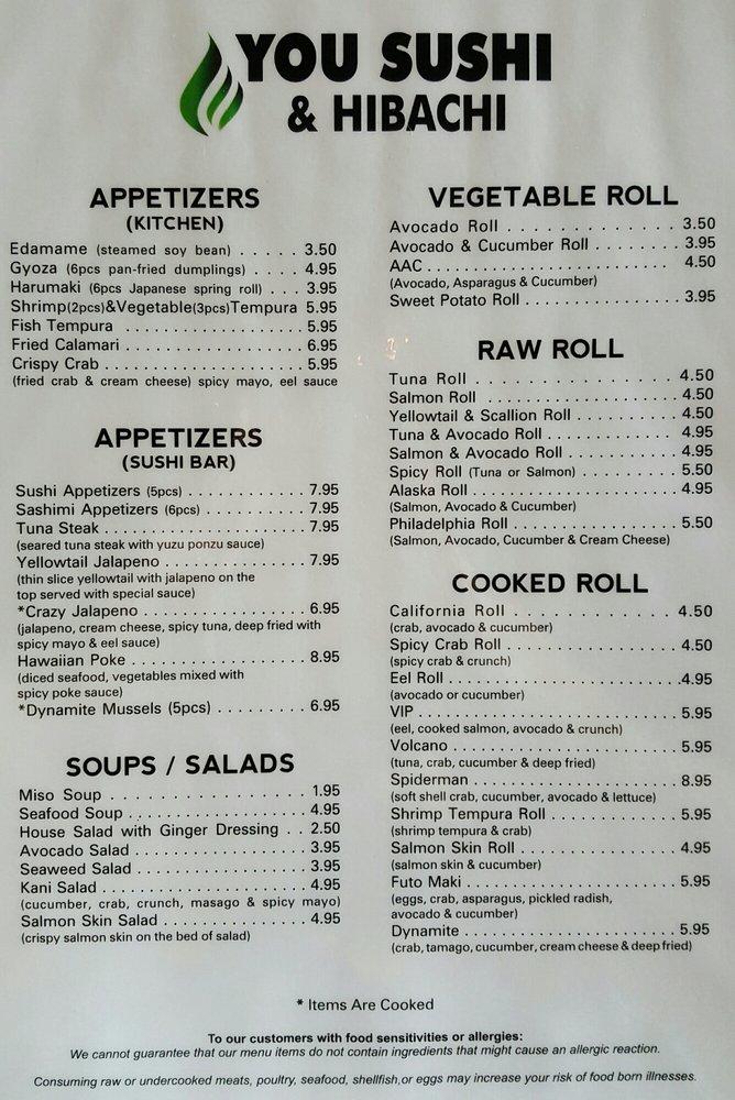 Menu at You Sushi & Hibachi restaurant, Crestview