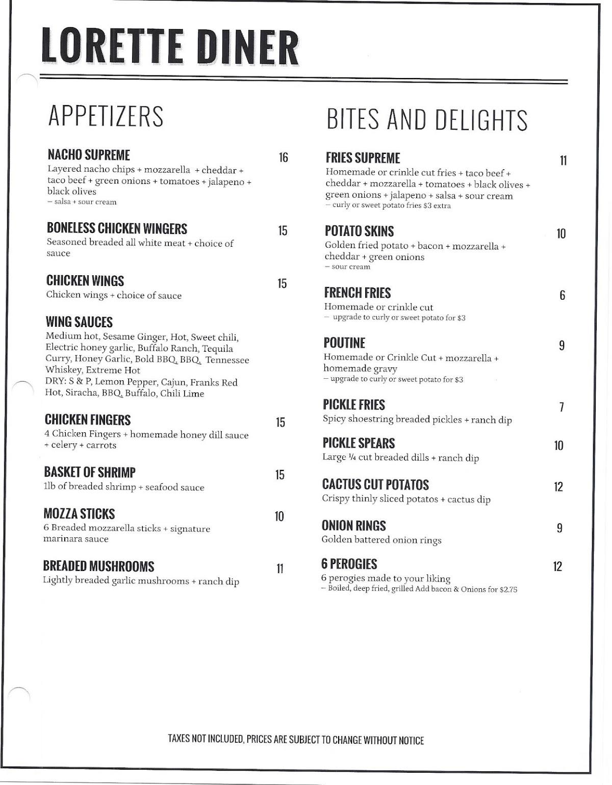 Menu at Dawson Trail Motor Inn pub & bar, Lorette