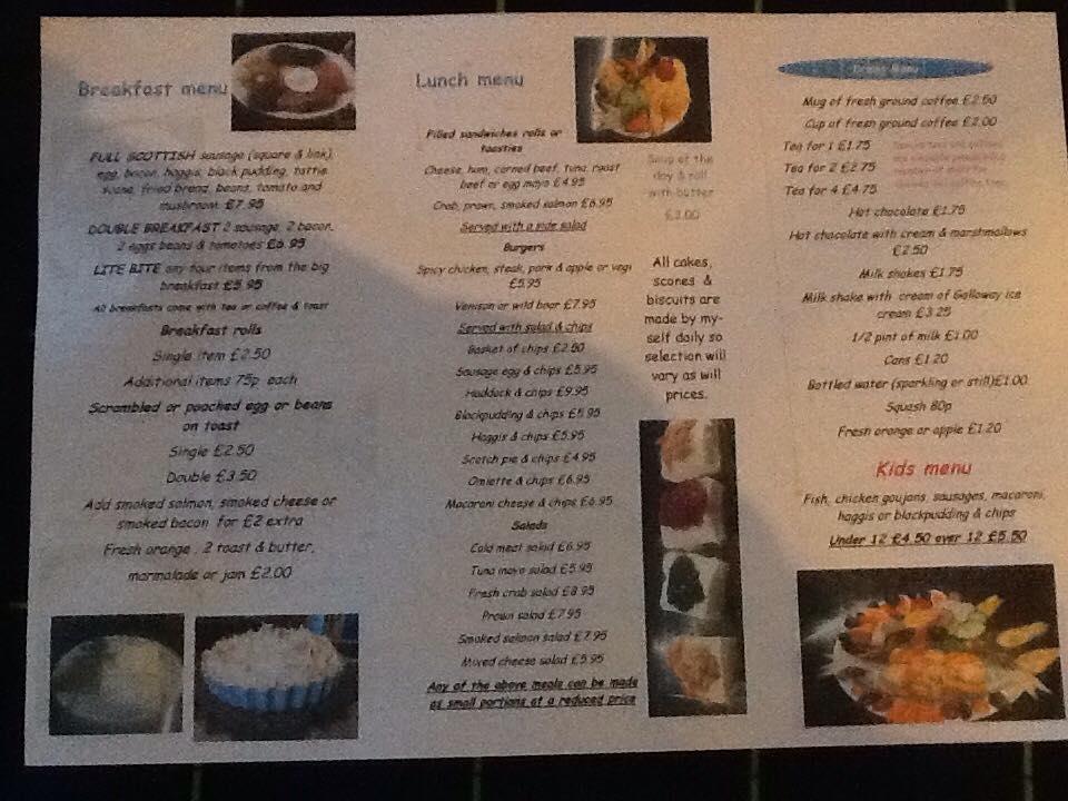 Menu at Mariners Coffee Shop cafe, Drummore