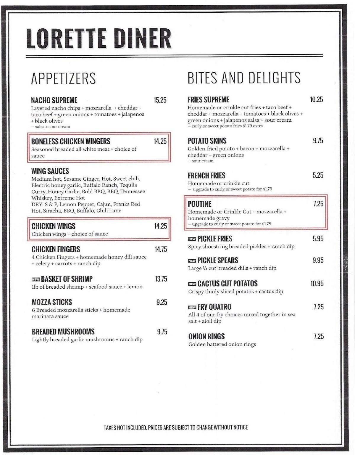 Menu at Dawson Trail Motor Inn pub & bar, Lorette