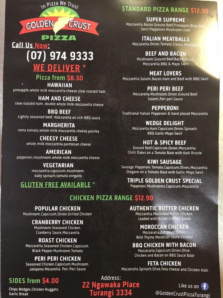 Menu at Golden Crust Pizza pizzeria, Turangi